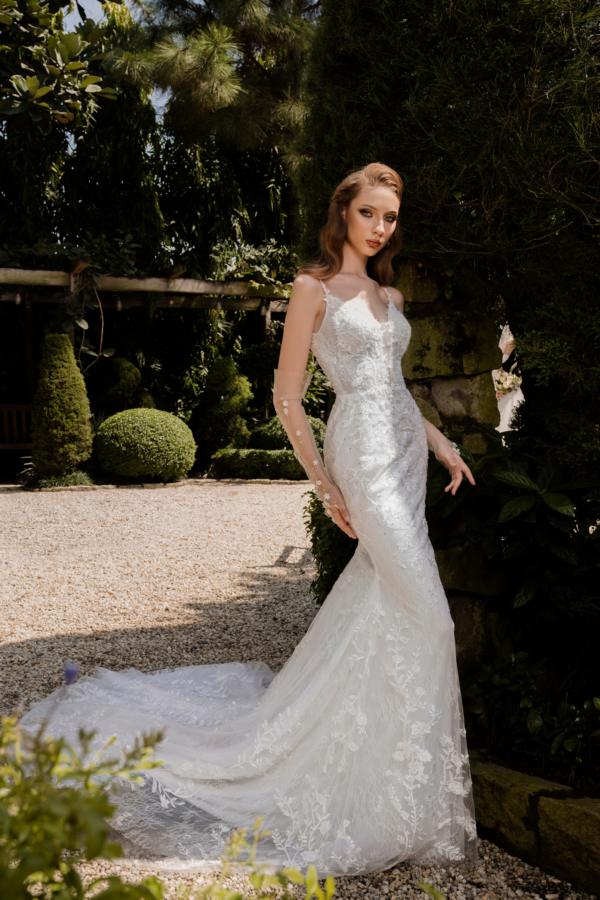 Couture Lace Wedding Dress with Detachable Sleeves (#CATELINE) - Dream Dresses by P.M.N.