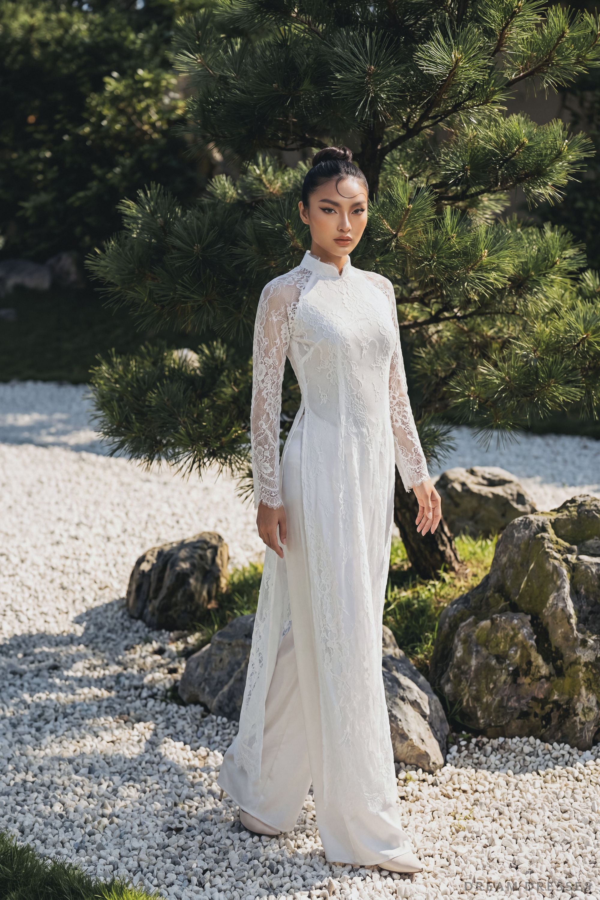 White Bridal Ao Dai | Vietnamese Traditional Bridal Dress with Couture Lace (#NGOC)