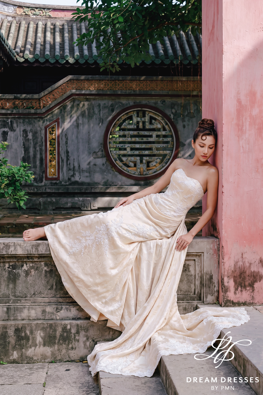 Asian-Inspired Strapless Wedding Dress (#RAN)