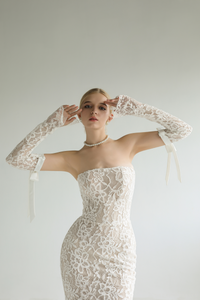 Strapless Lace Wedding Dress with Detachable Sleeves (#MERITA) - Dream Dresses by P.M.N.