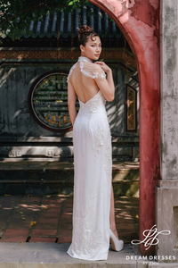 Light Ivory Modern Cheongsam Bridal Dress (#NIAN) - Dream Dresses by P.M.N.