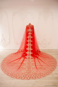 Red and Gold Ao Dai OverCoat | Traditional Vietnamese Bridal OverCoat (#TUEMINH) - Dream Dresses by P.M.N.
