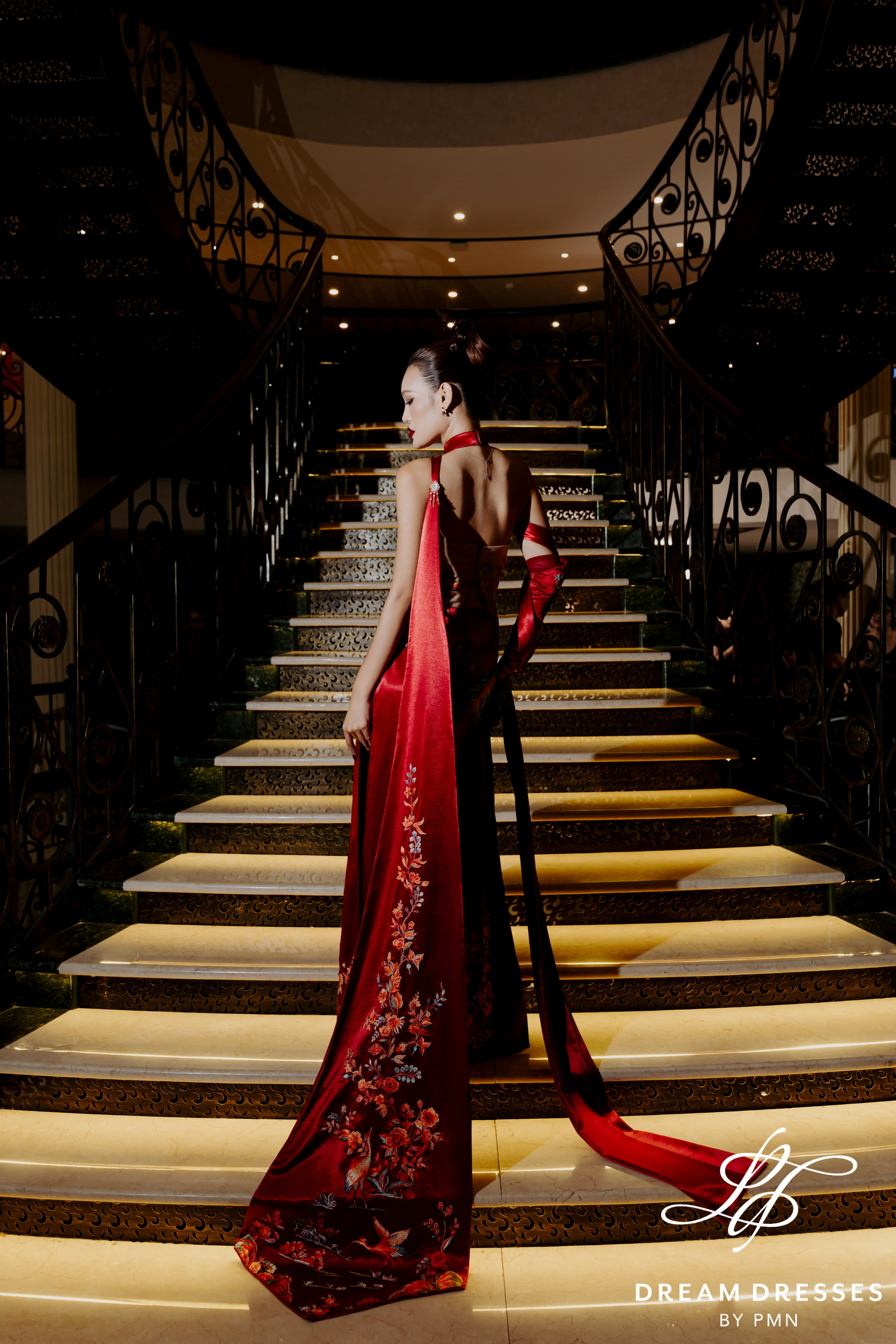 Red Phoenix Embroidered Modern Bridal Ao Dai (#XICHPHUONG) - Dream Dresses by P.M.N.