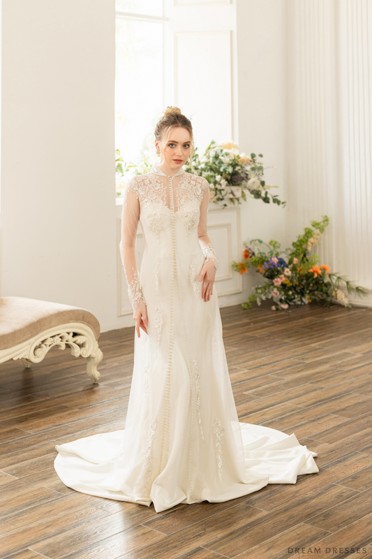 Long Sleeves Bridal Cape with Couture Lace (#SOPHIE) - Dream Dresses by P.M.N.