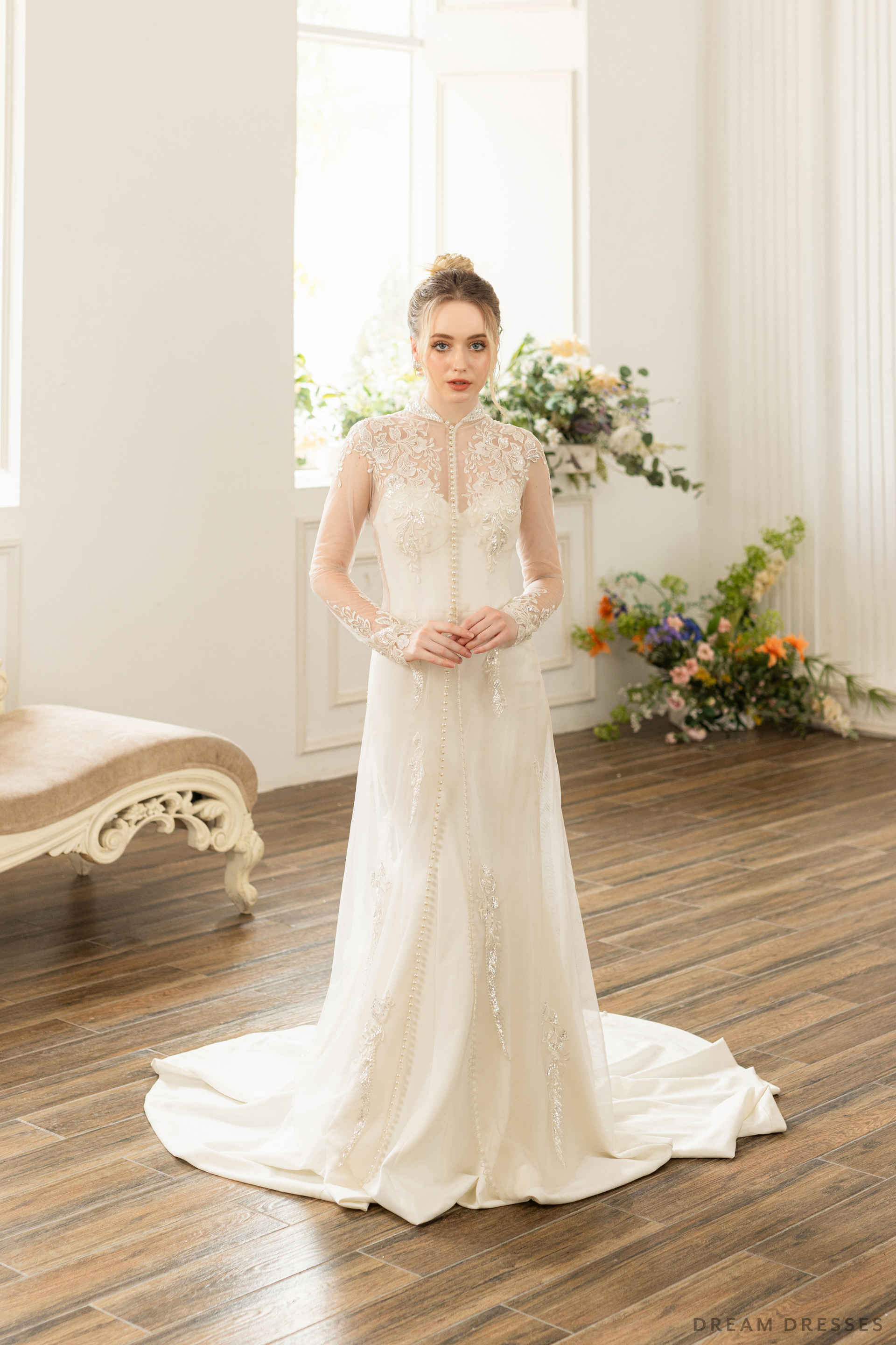 Long Sleeves Bridal Cape with Couture Lace (#SOPHIE) - Dream Dresses by P.M.N.
