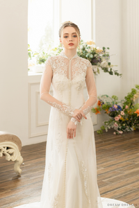 Long Sleeves Bridal Cape with Couture Lace (#SOPHIE) - Dream Dresses by P.M.N.