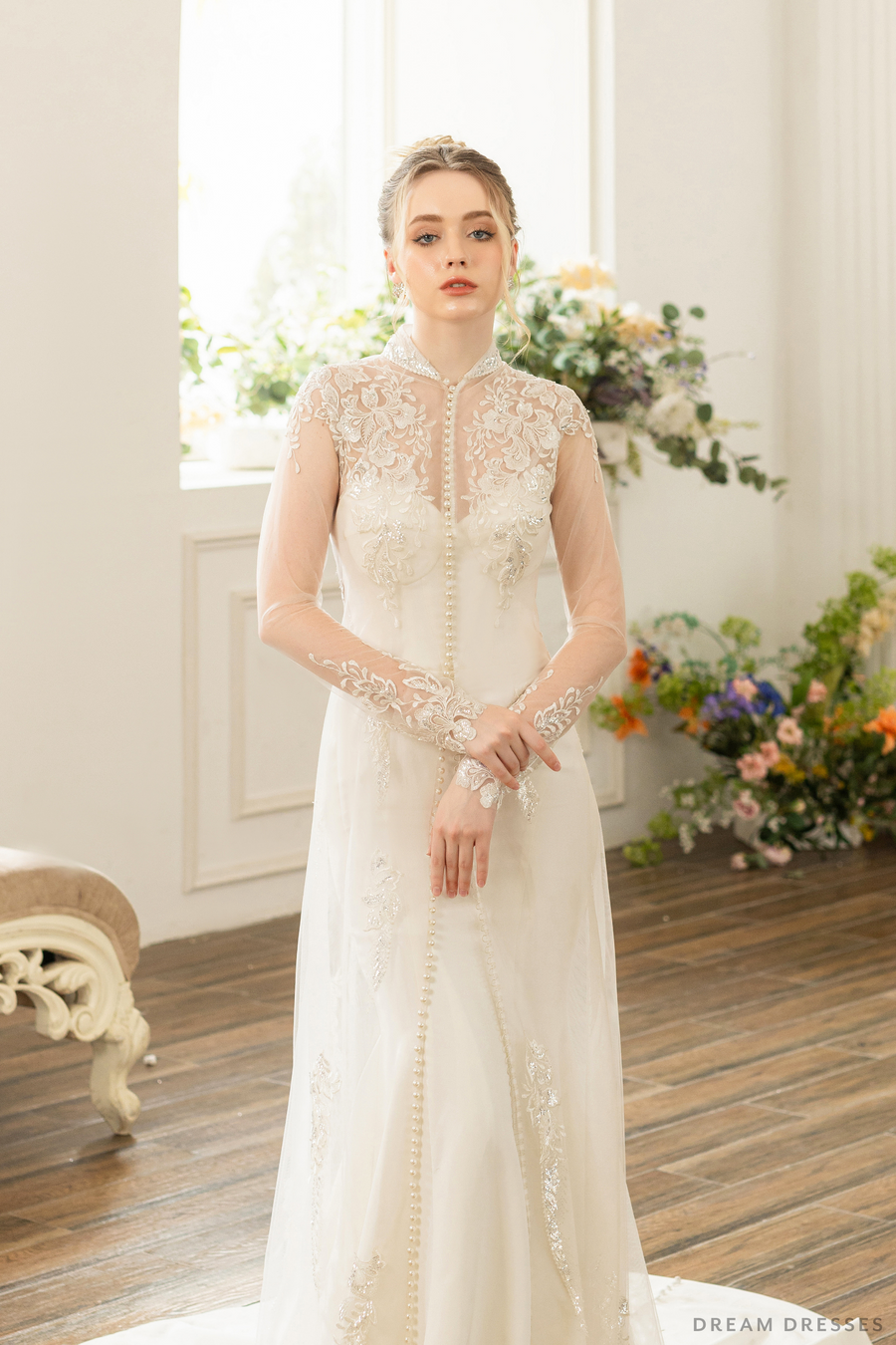 Long Sleeves Bridal Cape with Couture Lace (#SOPHIE) - Dream Dresses by P.M.N.