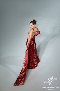 Red Phoenix Embroidered Modern Bridal Ao Dai (#XICHPHUONG) - Dream Dresses by P.M.N.
