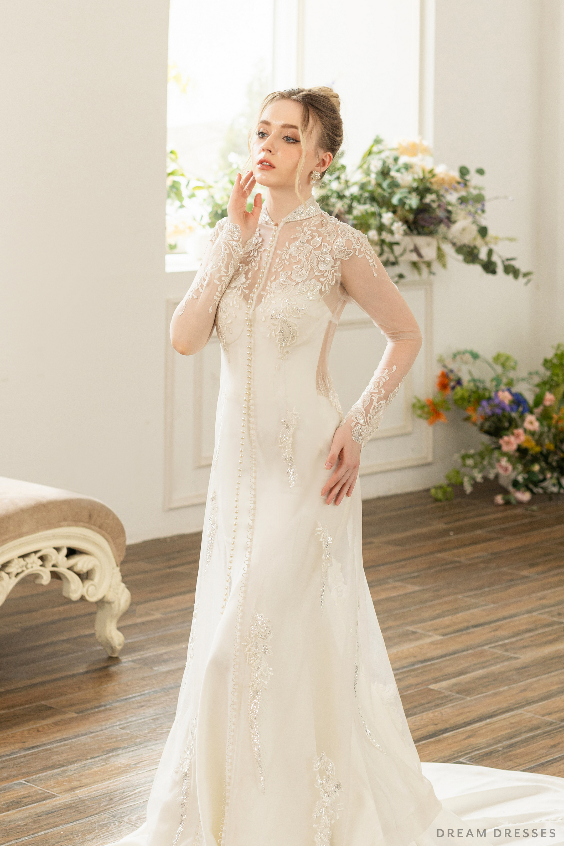 Long Sleeves Bridal Cape with Couture Lace (#SOPHIE) - Dream Dresses by P.M.N.