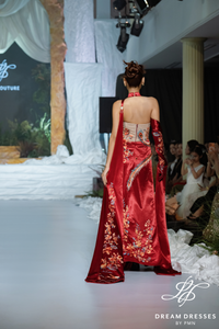 Red Phoenix Embroidered Modern Bridal Ao Dai (#XICHPHUONG) - Dream Dresses by P.M.N.