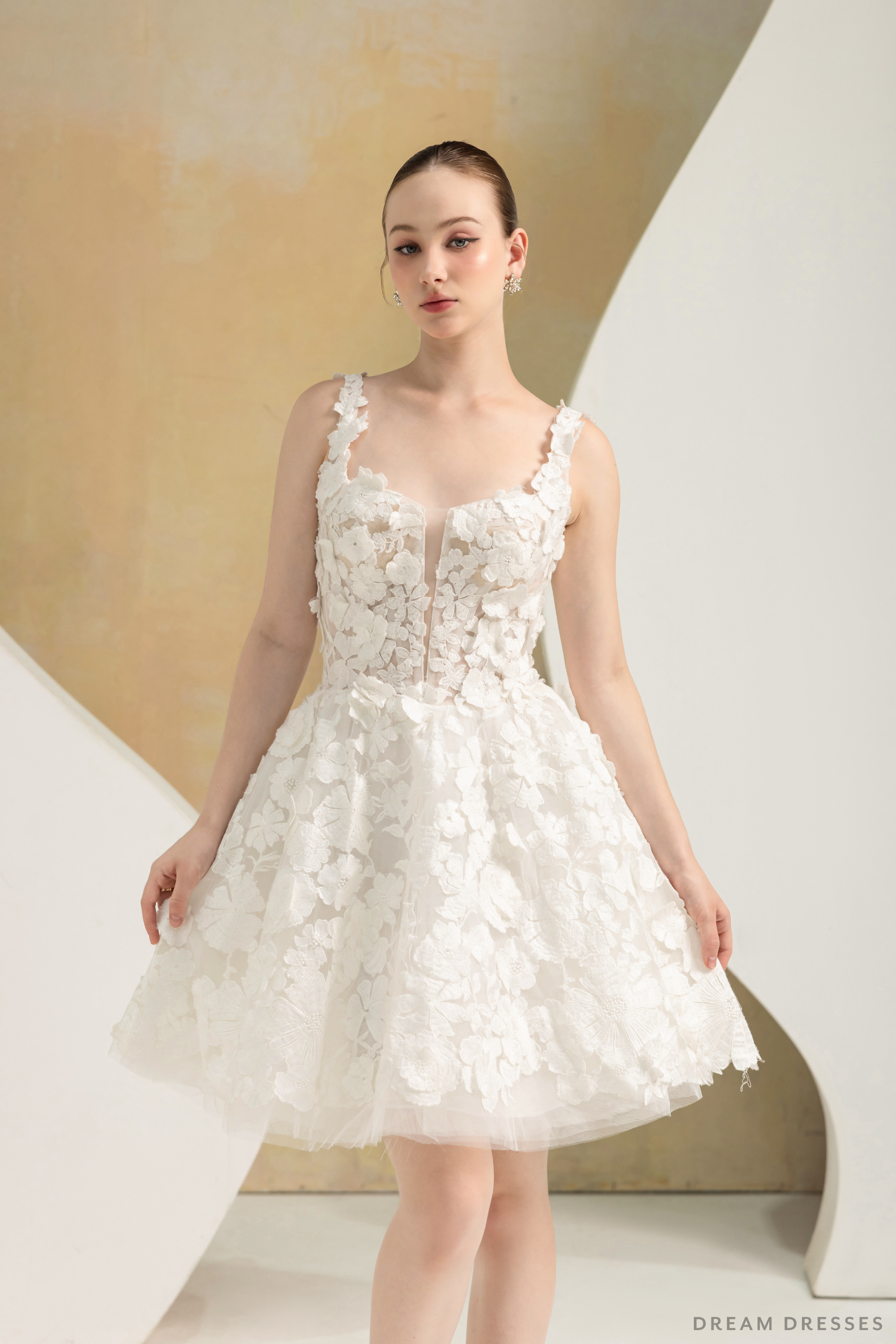 Mini Couture Dress with 3D Floral Lace (#VAVI) - Dream Dresses by P.M.N.