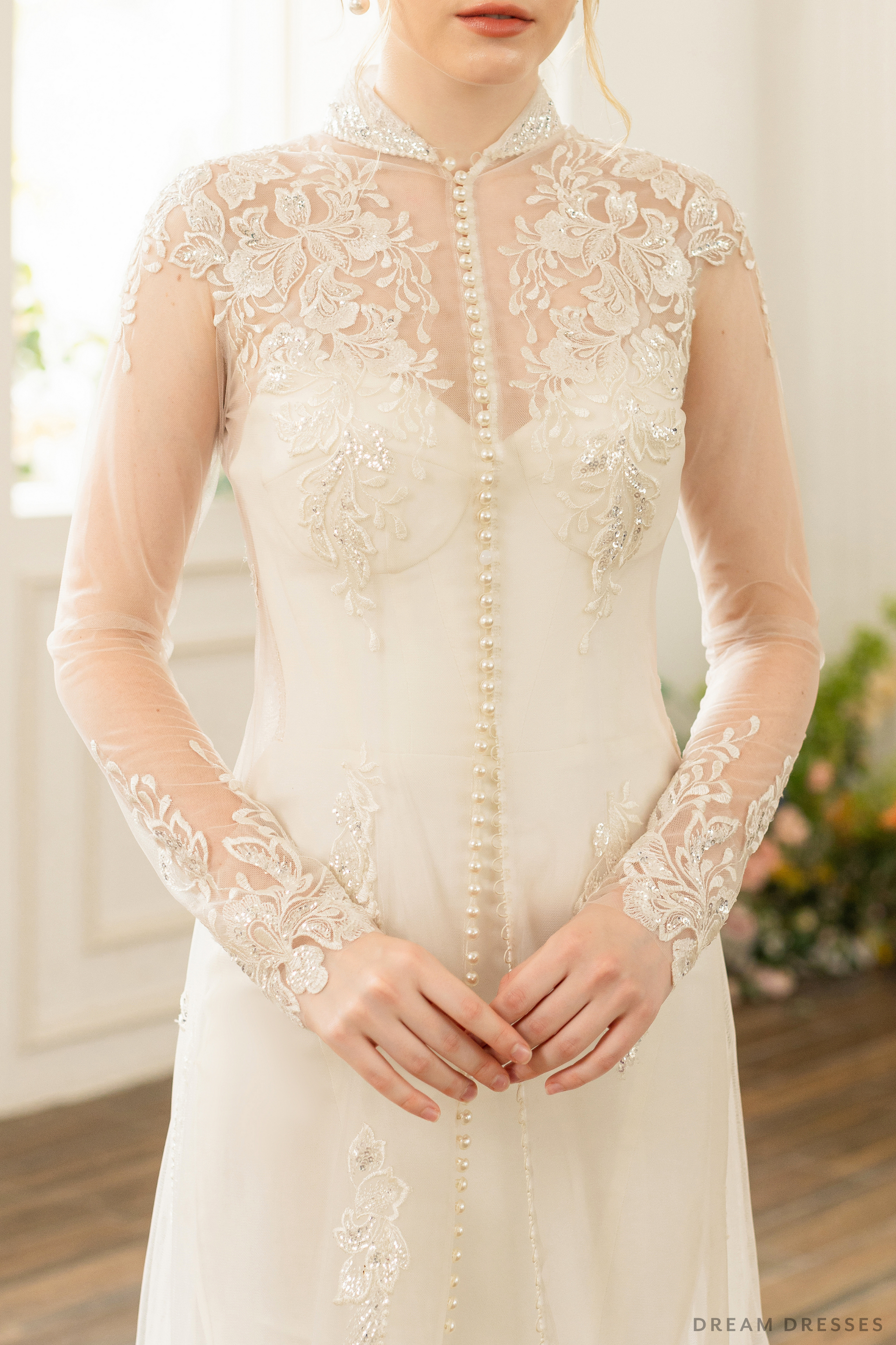 Long Sleeves Bridal Cape with Couture Lace (#SOPHIE) - Dream Dresses by P.M.N.