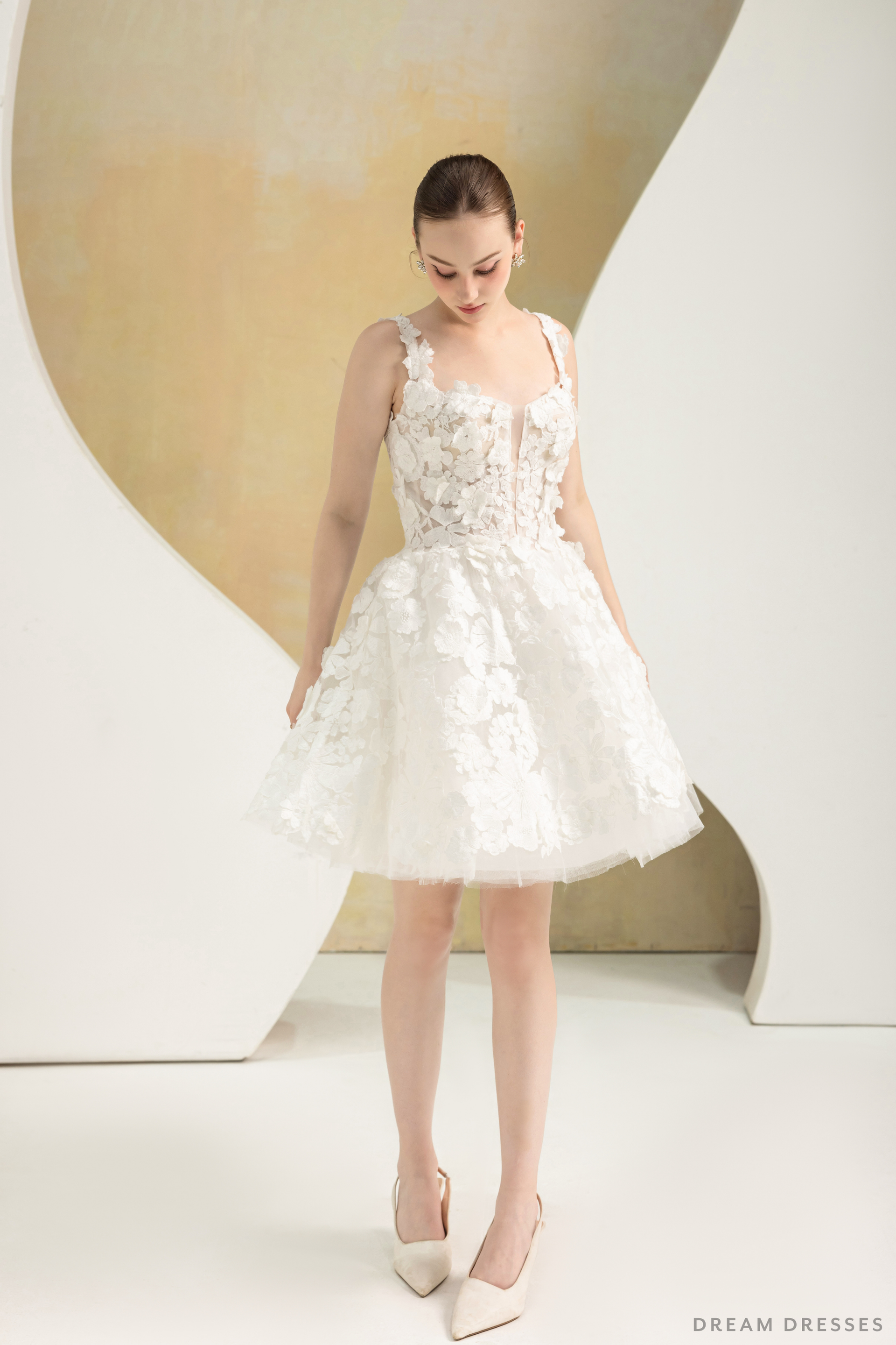 Mini Couture Dress with 3D Floral Lace (#VAVI) - Dream Dresses by P.M.N.