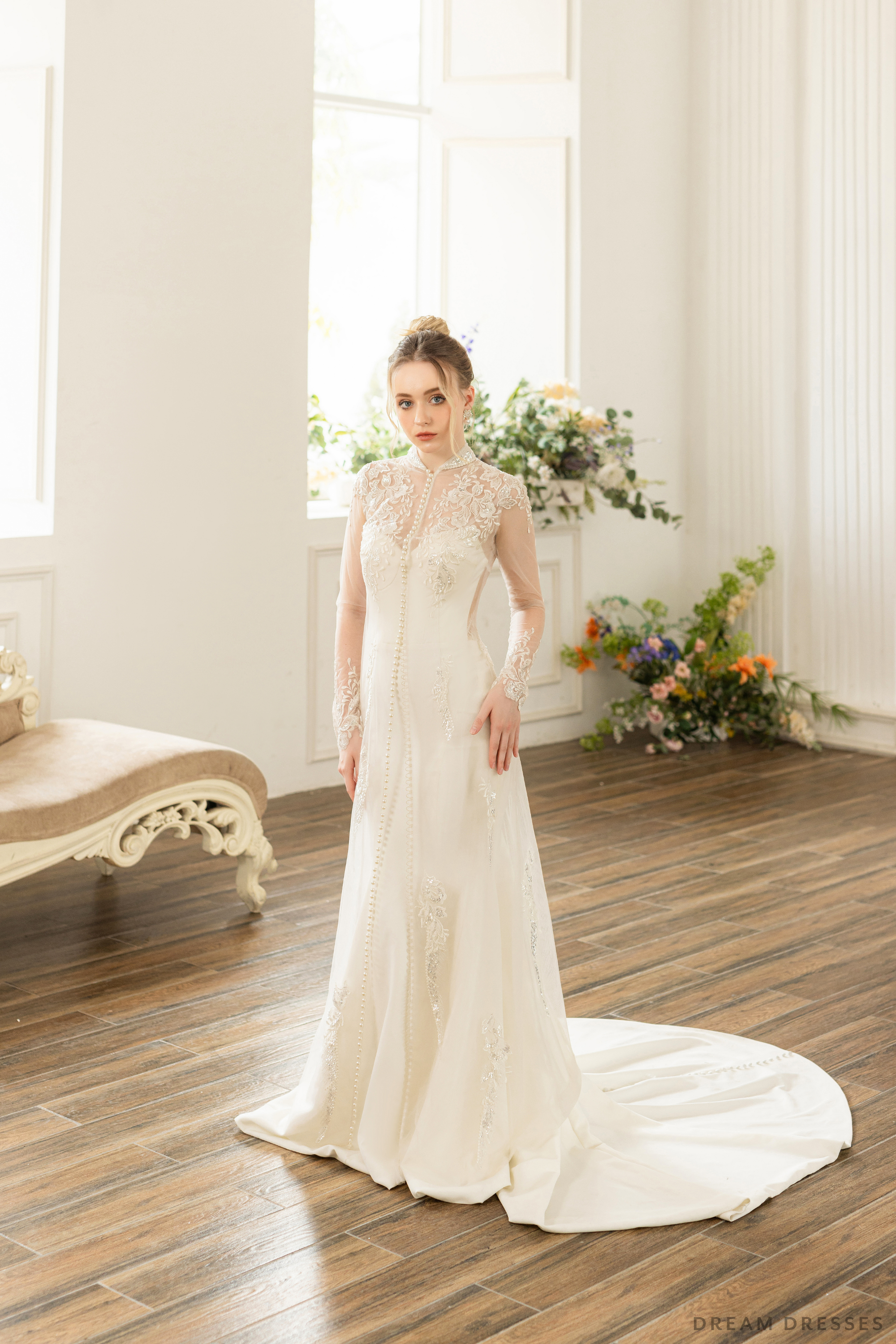 Long Sleeves Bridal Cape with Couture Lace (#SOPHIE)