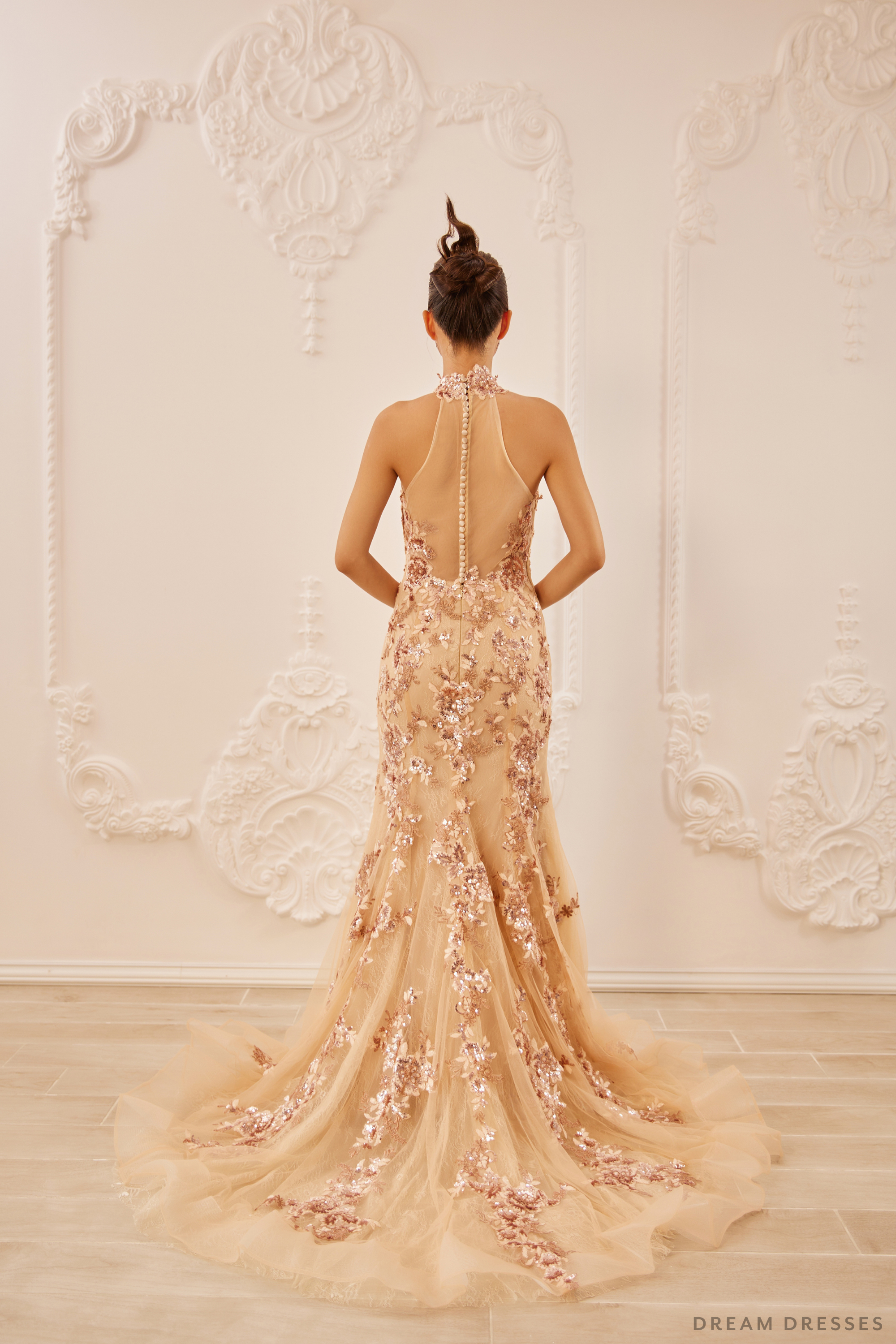 Champagne Bridal Cheongsam | Couture Lace Modern Cheongsam (#JENA)