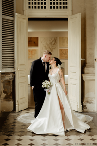 Satin Ball Gown Wedding Dress with High Slit  (#KHANHTIEN) - Dream Dresses by P.M.N.