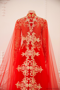 Red and Gold Ao Dai OverCoat | Traditional Vietnamese Bridal OverCoat (#TUEMINH) - Dream Dresses by P.M.N.