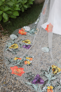 Single Tier Bridal Veil with Flowers (#ALIEAH) - Dream Dresses by P.M.N.
