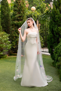 One Tier Colorful Floral Veil (#FLORAL) - Dream Dresses by P.M.N.