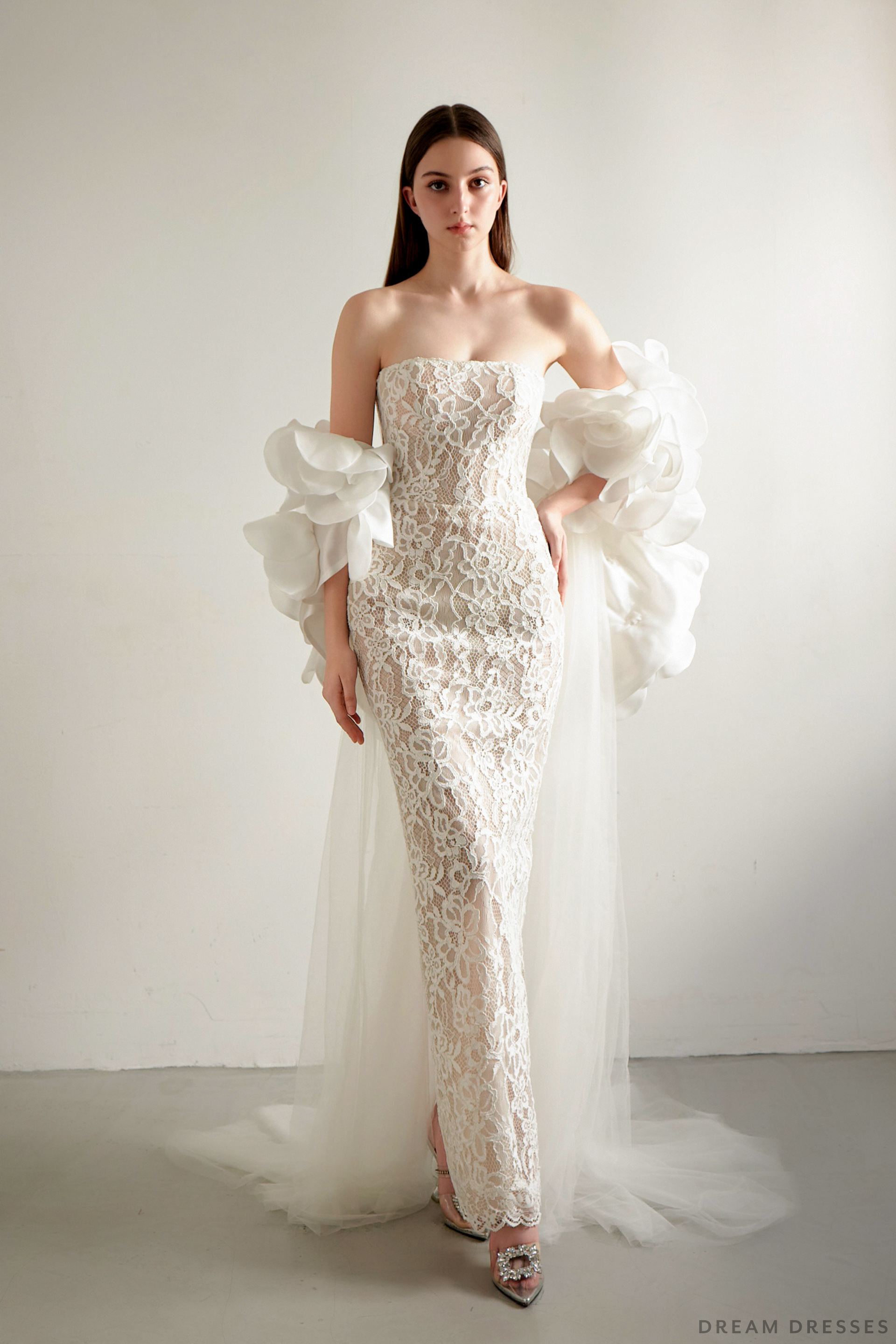 Haute Couture Wedding Cape with Flowers (#ORALIE) - Dream Dresses by P.M.N.
