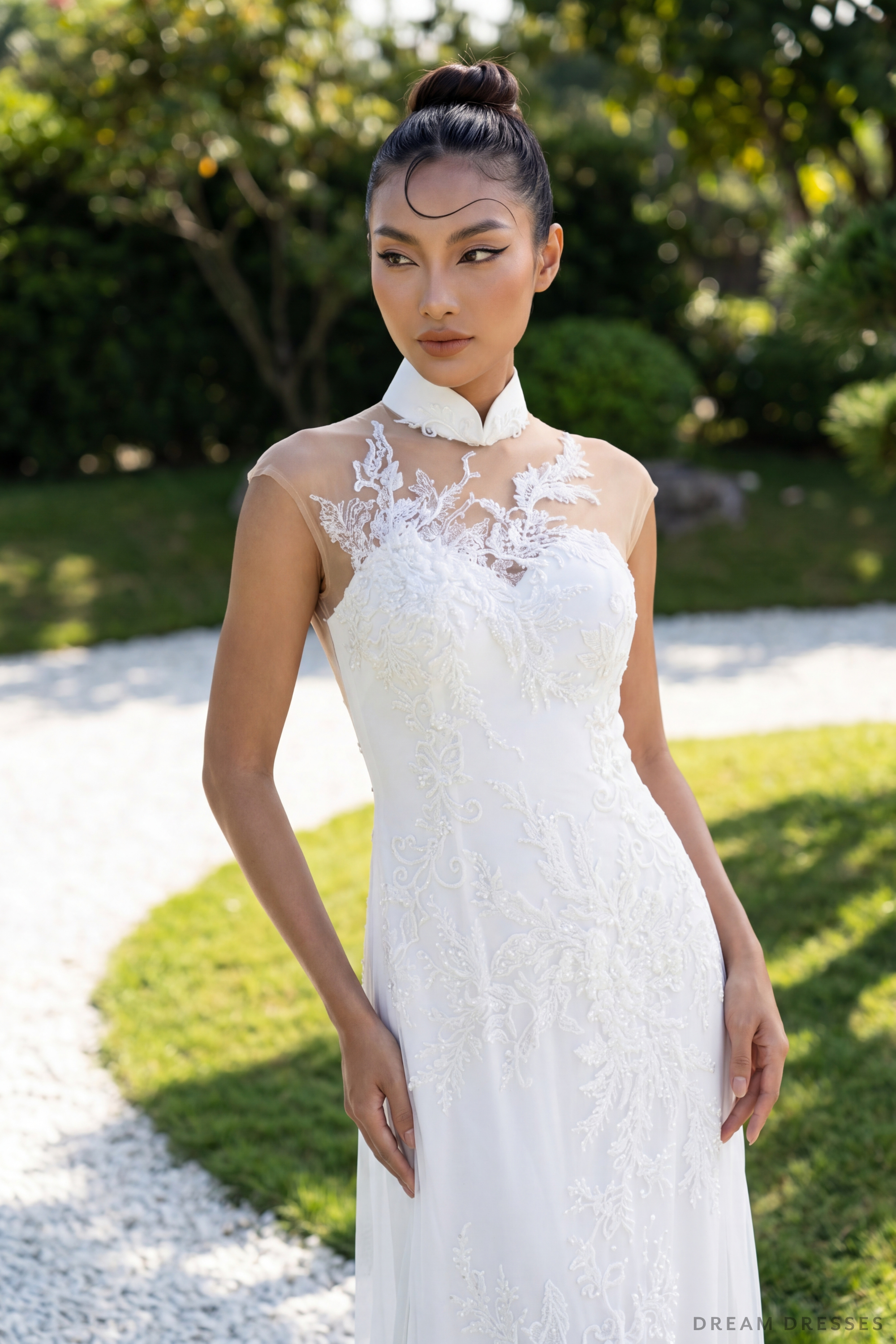 White Bridal Ao Dai | Modern Vietnamese Bridal Dress (#YING)