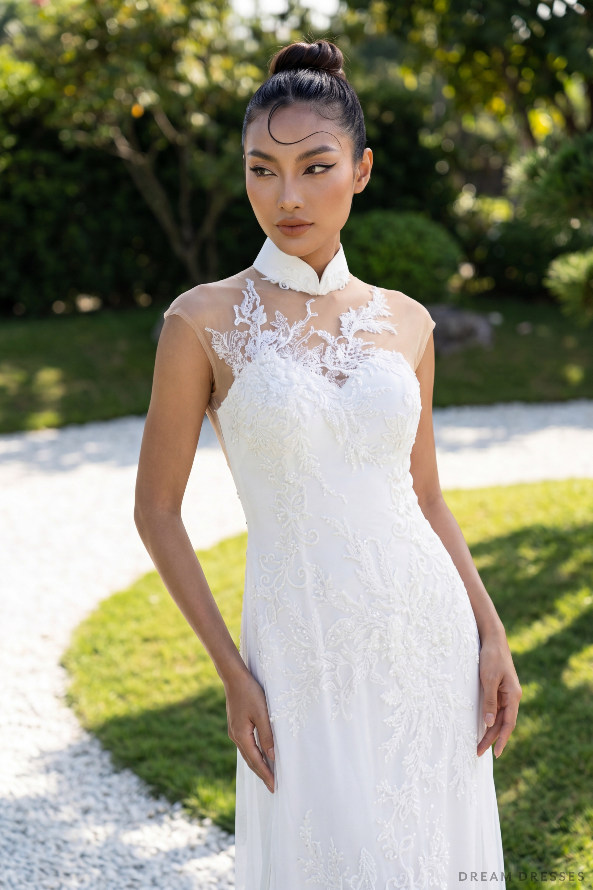 White Bridal Ao Dai | Modern Vietnamese Bridal Dress (#YING) - Dream Dresses by P.M.N.