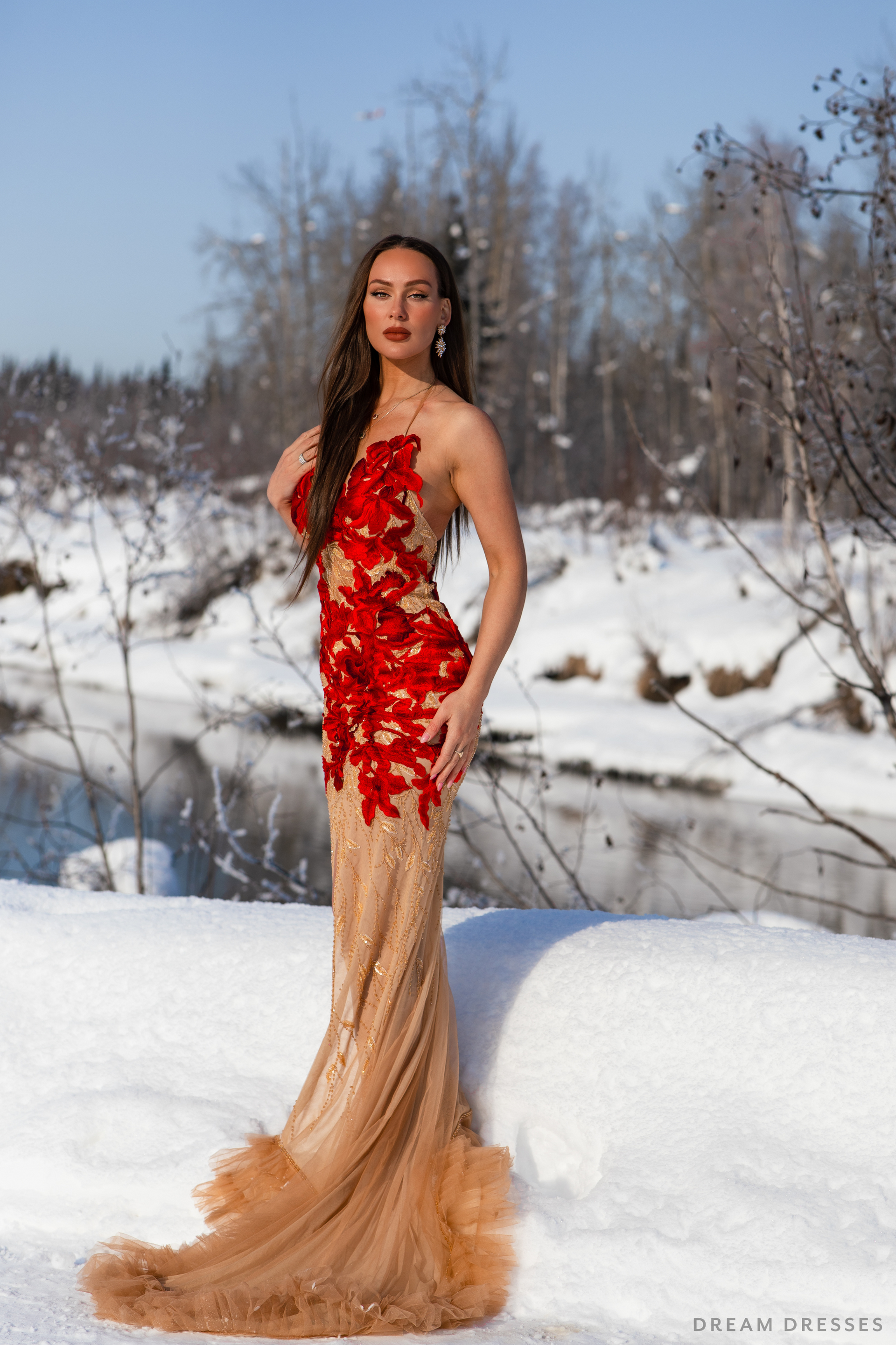Red Evening Gown with Custom Embroidery (#LILIANE) - Dream Dresses by P.M.N.