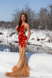 Red Evening Gown with Custom Embroidery (#LILIANE) - Dream Dresses by P.M.N.