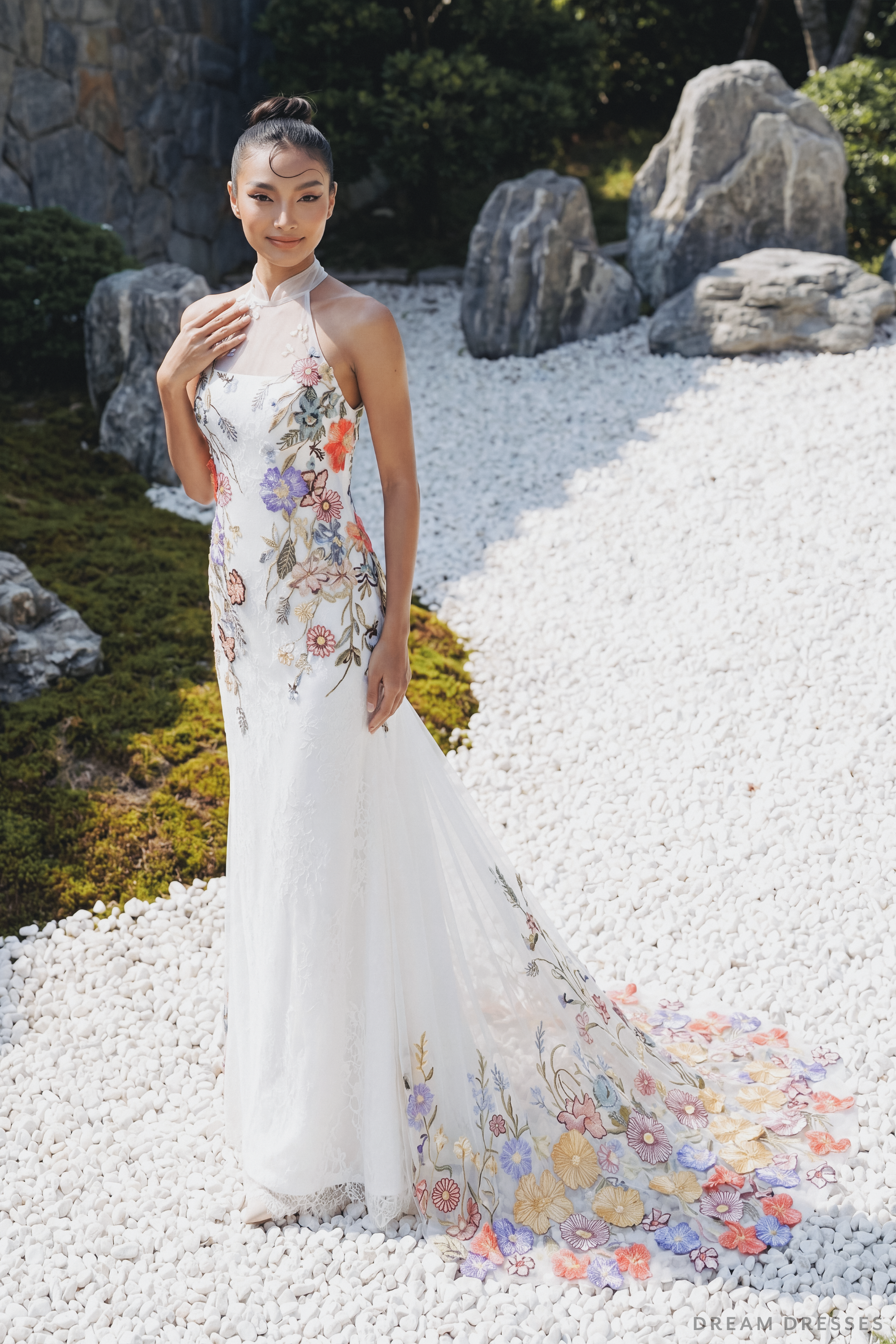 Modern Cheongsam-Inspired Bridal | Couture Lace Modern Cheongsam Bridal Dress (#YAO)