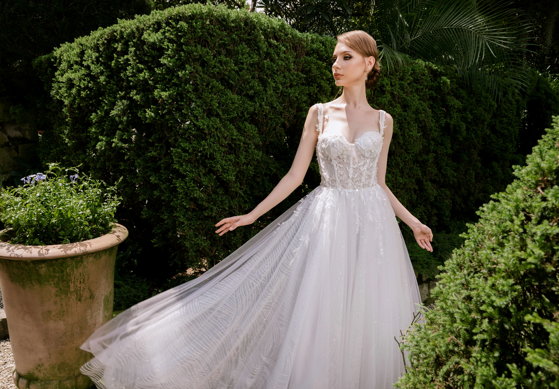 Embellished A-line Wedding Dress with Straps (#CHARLINE) - Dream Dresses by P.M.N.