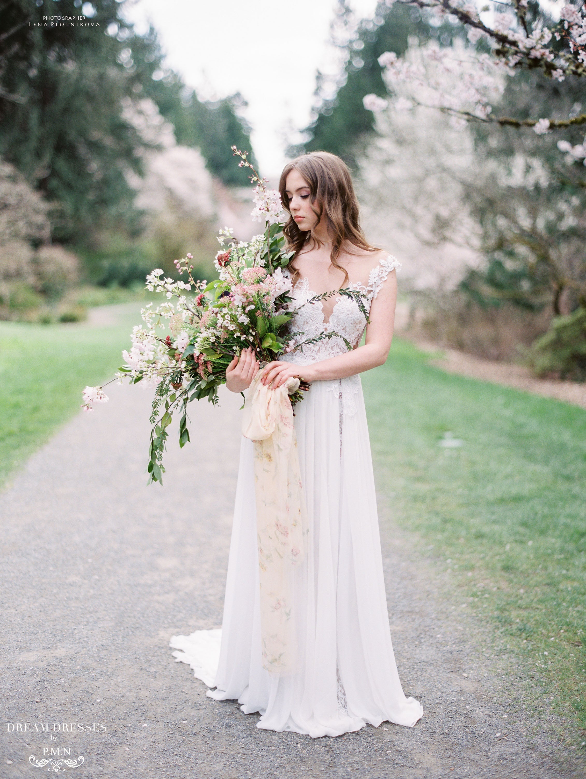 DreamDress By PMN Inaya A-Line Chiffon Wedding Dress Gown Illusion V-Neck Open Back Floral Embellishment Fitted Lace Skirt Underneath | Size: 22 DreamDress By PMN Inaya A-Line Chiffon Wedding Dress Gown Illusion V-Neck Open Back Floral Embellishment Fitted Lace Skirt Underneath | Size: 22
