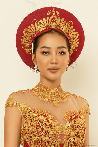 Red Ao Dai Hat | Vietnamese Bridal Hat (#LAMM)