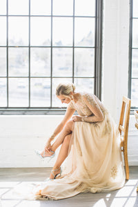 Champagne/Gold Long Sleeve Princess A-Line Gown (# ARIEL) - Dream Dresses by P.M.N.