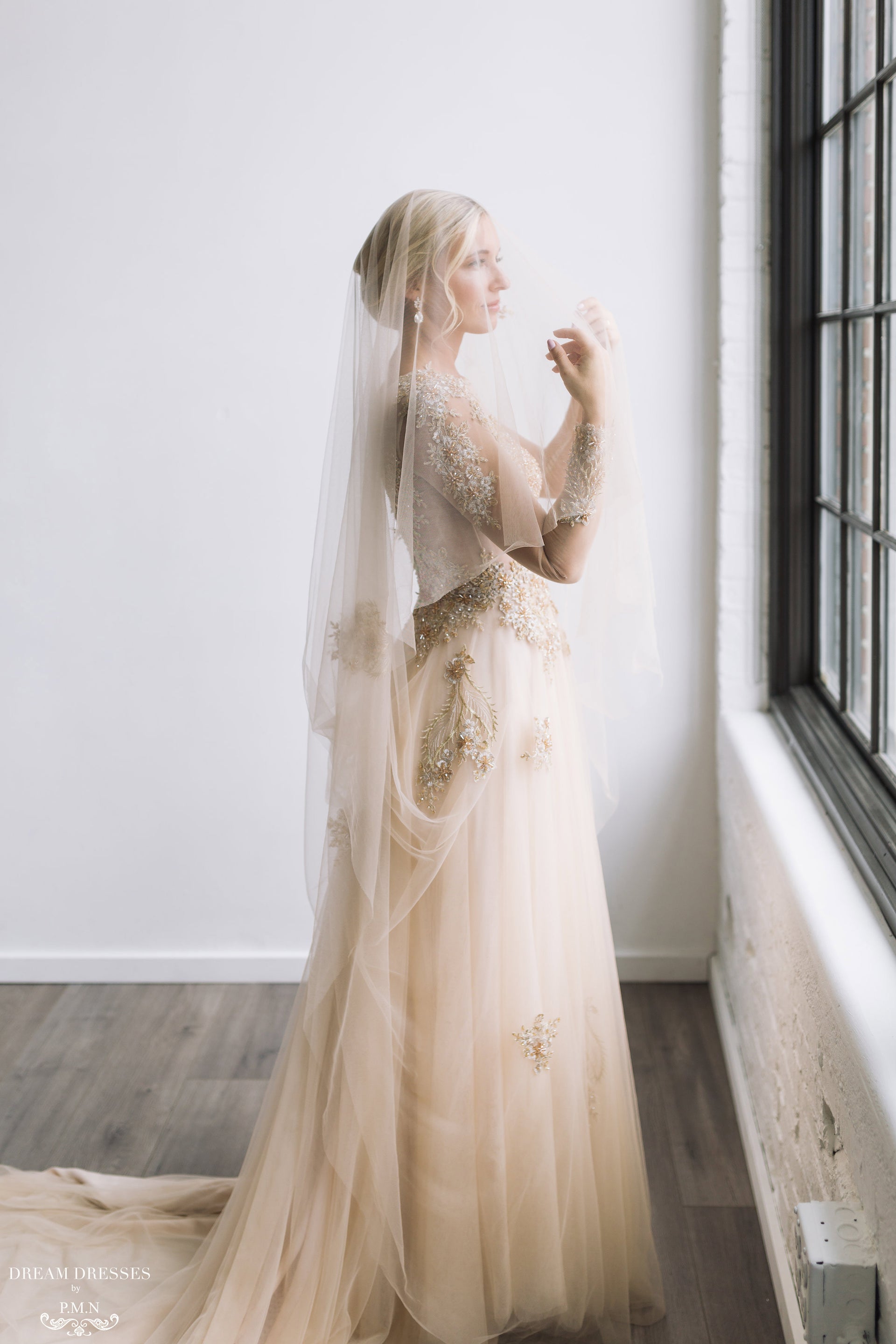 champagne wedding dress with veil Elegant Champagne Wedding Dresses