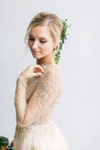 Champagne/Gold Long Sleeve Princess A-Line Gown (# ARIEL) - Dream Dresses by P.M.N.