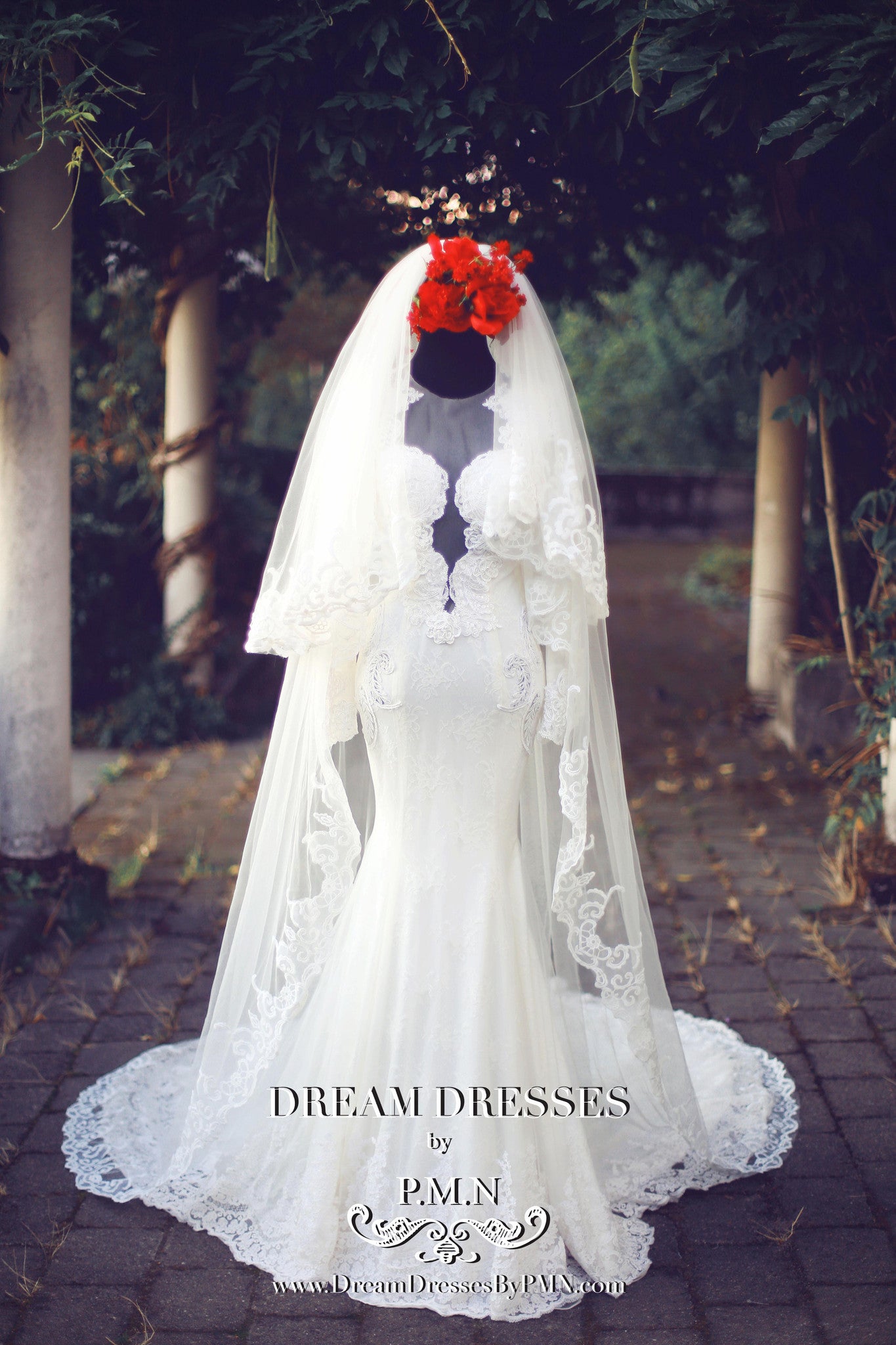 Two-Layer Lace Cathedral Wedding Veil  (#PB201) - Dream Dresses by P.M.N
 - 3