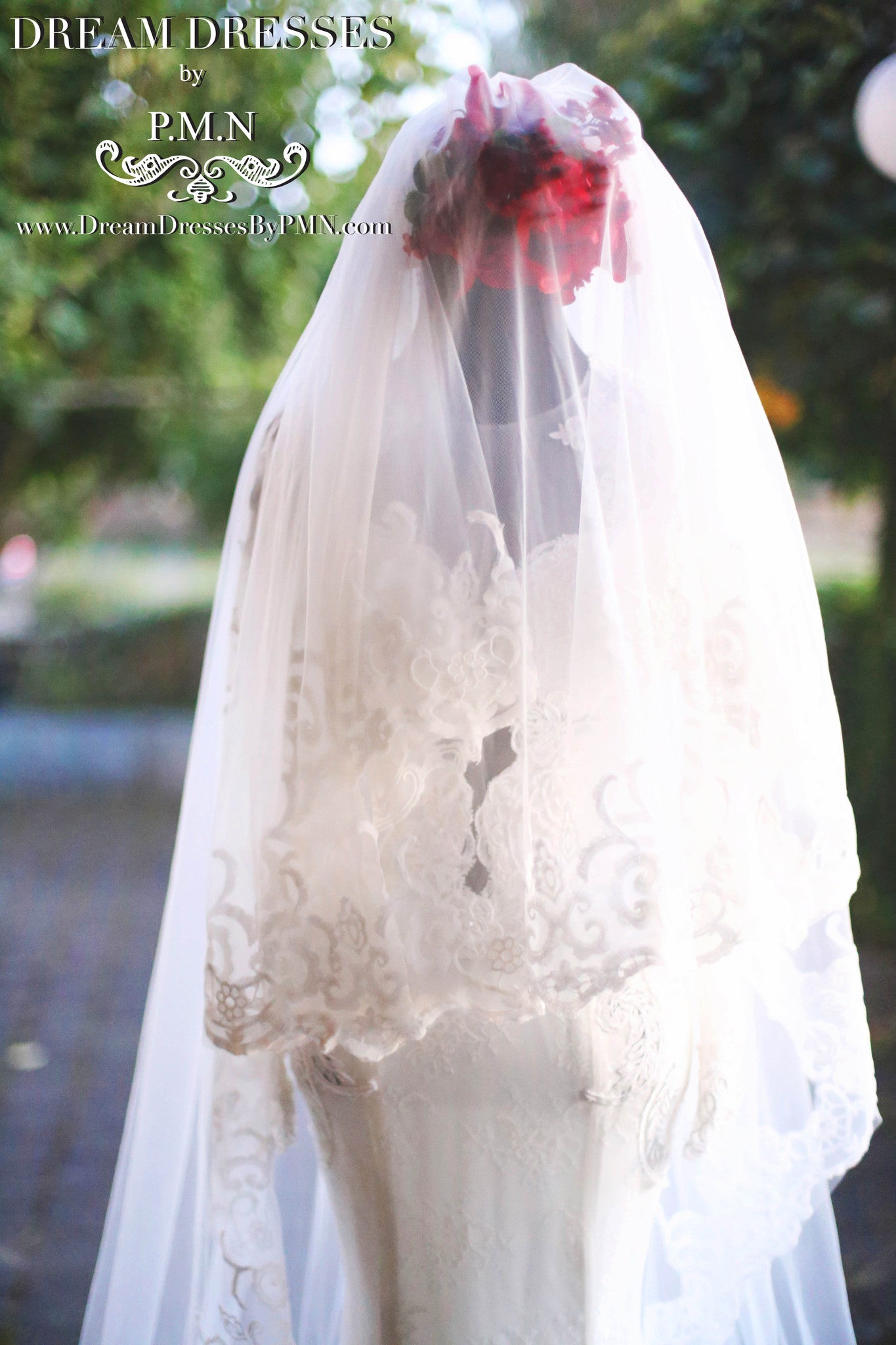 Two-Layer Lace Cathedral Wedding Veil  (#PB201) - Dream Dresses by P.M.N
 - 7