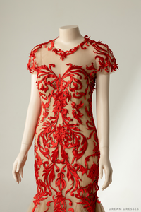 Couture Red Mermaid Wedding Gown with Embroidery (#ERINA) - Dream Dresses by P.M.N.