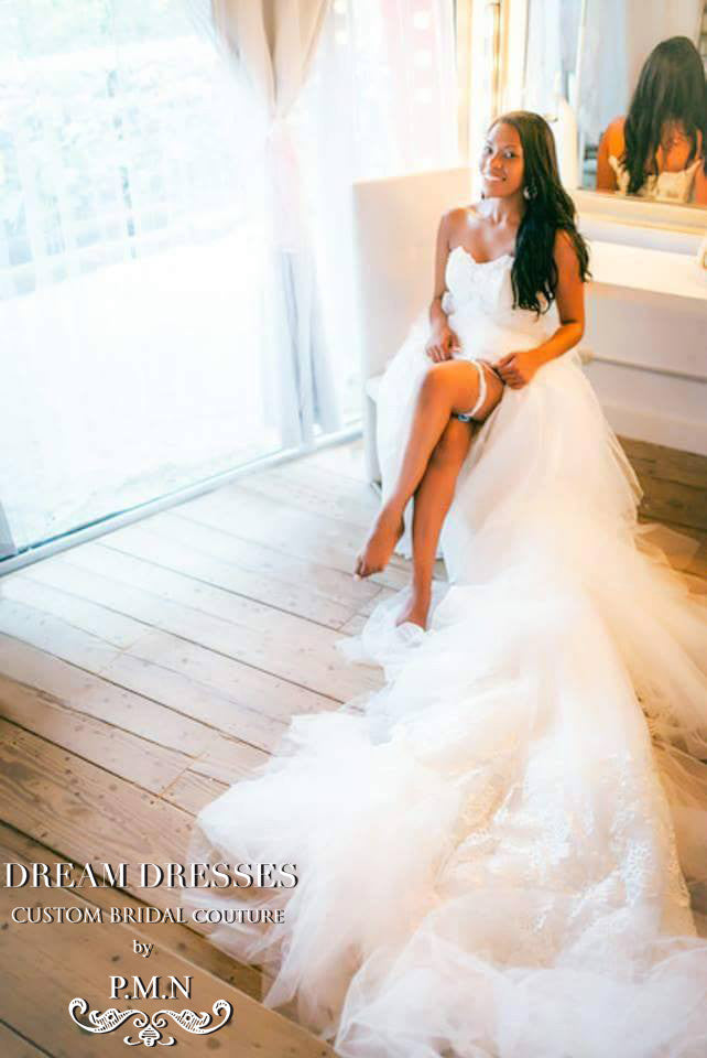 Lace Trumpet Wedding Dress With Four Layer Extended Long Train (Style # Chisa PB081) - Dream Dresses by P.M.N
 - 2