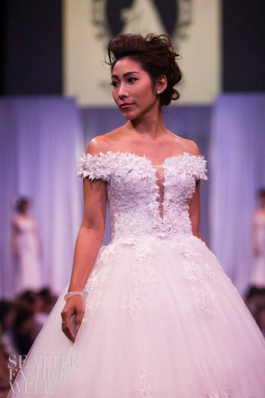 SAMPLE SALE/ Off Shoulder Lace Ball Gown with 3D Flowers Lace Appliques (Style #PB146) - Dream Dresses by P.M.N
 - 1