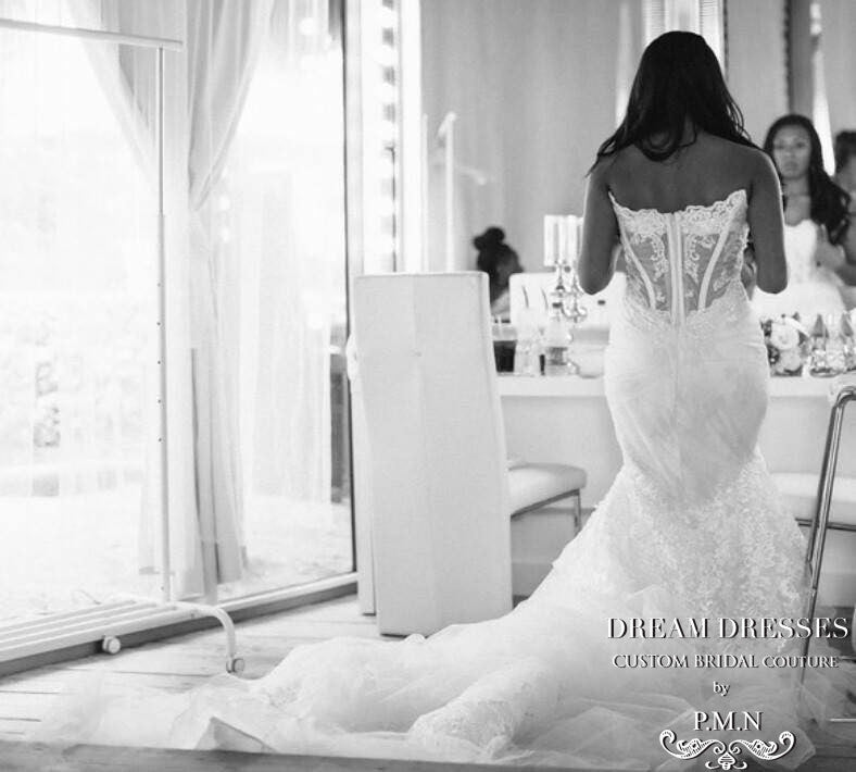 Lace Trumpet Wedding Dress With Four Layer Extended Long Train (Style # Chisa PB081) - Dream Dresses by P.M.N
 - 4