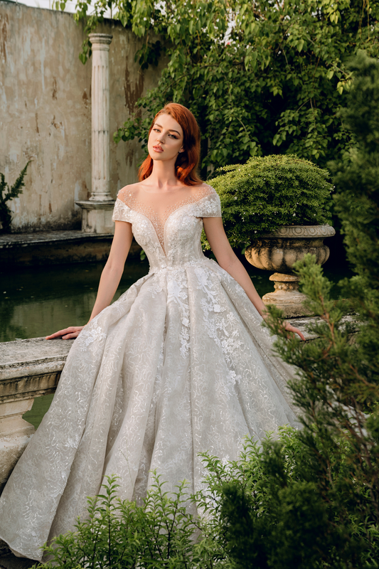 Illusion Neckline Ball Gown Wedding Dress (#VENEZIA) - Dream Dresses by P.M.N.