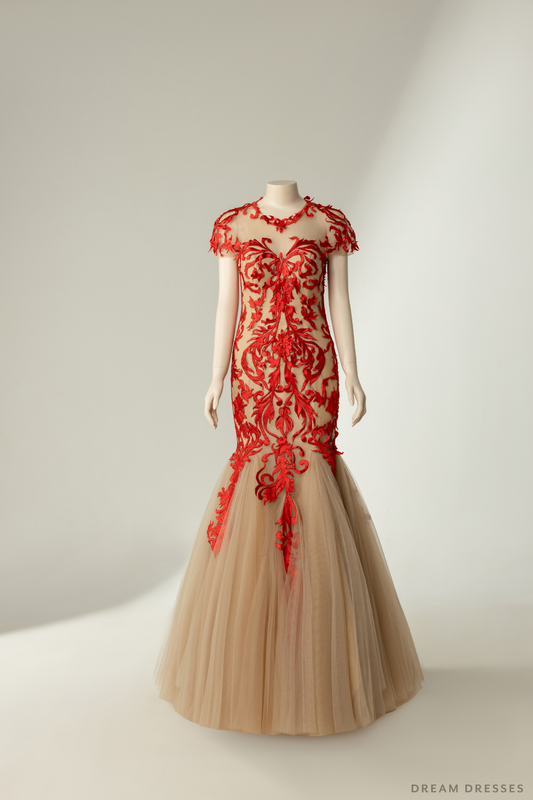 Couture Red Mermaid Wedding Gown with Embroidery (#ERINA) - Dream Dresses by P.M.N.