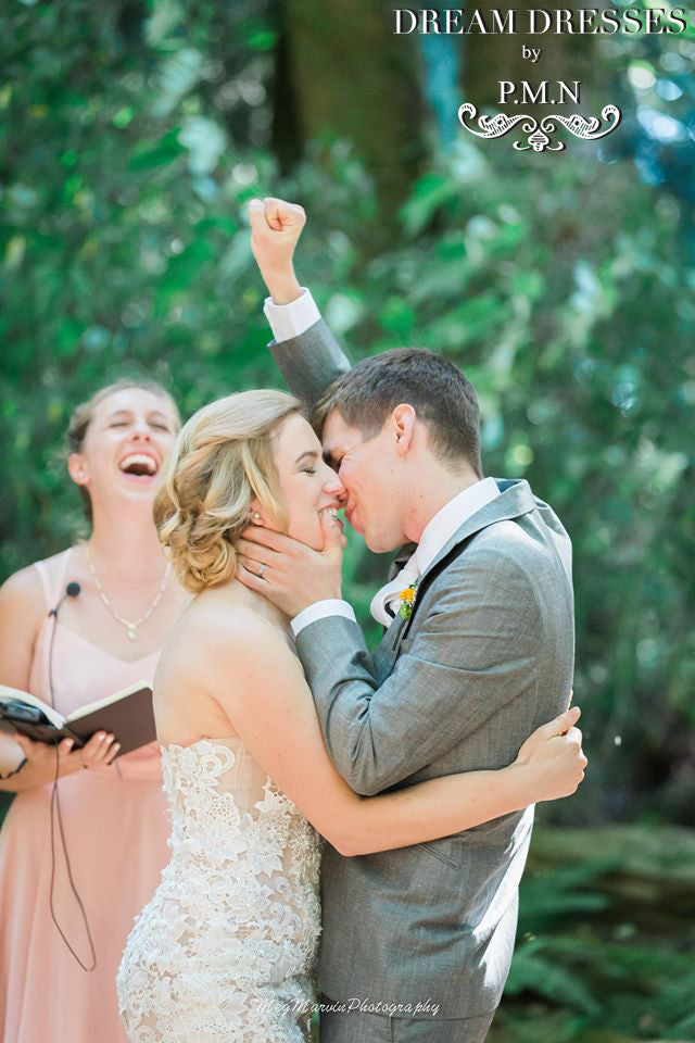 Blush Pink Ivory Sheer Wedding Dress (Style #PB154) - Dream Dresses by P.M.N
 - 3