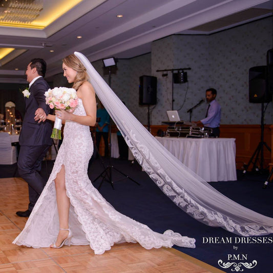 Split Wedding Dress With All Over Lace (Style # PB137) - Dream Dresses by P.M.N
 - 1