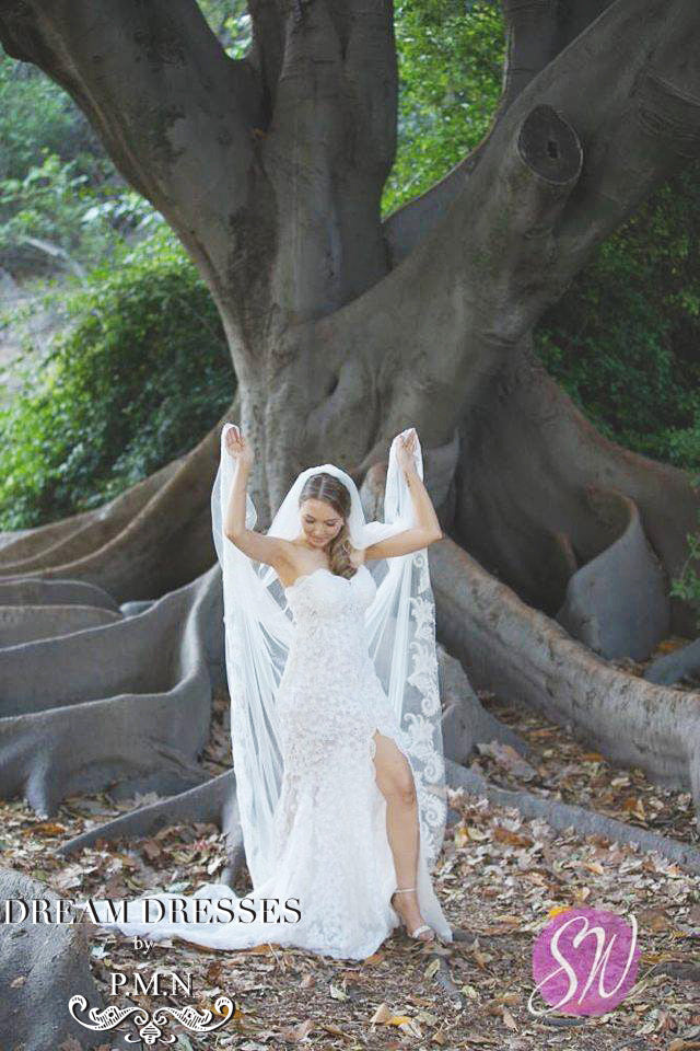 Split Wedding Dress With All Over Lace (Style # PB137) - Dream Dresses by P.M.N
 - 5