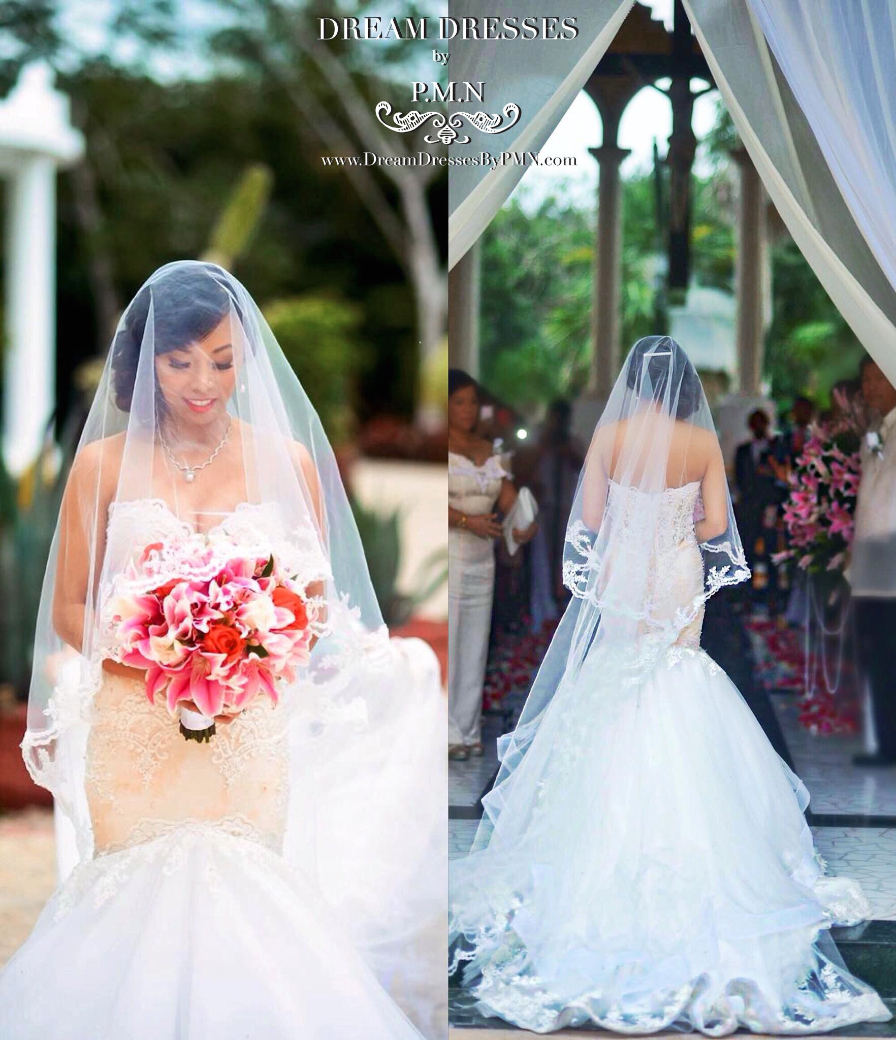 DreamDress By PMN Leilanie Trumpet Wedding Dress Gown Floral Beaded Lace Bodice Embellishment Cathedral | Size: Medium | Color: White DreamDress By PMN Leilanie Trumpet Wedding Dress Gown Floral Beaded Lace Bodice Embellishment Cathedral | Size: Medium | Color: White