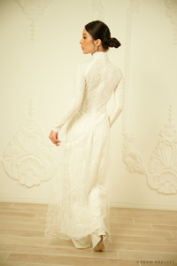 White Bridal Ao Dai | Vietnamese Traditional Bridal Dress (#ARTEMISIA) - Dream Dresses by P.M.N.