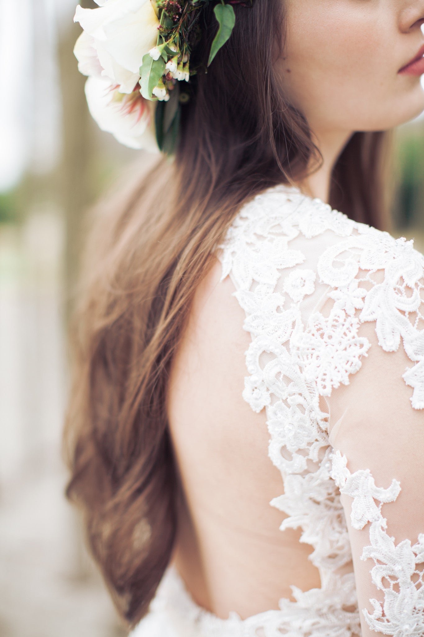 illusion Long Sleeve Chiffon Wedding Dress  (# Liz)