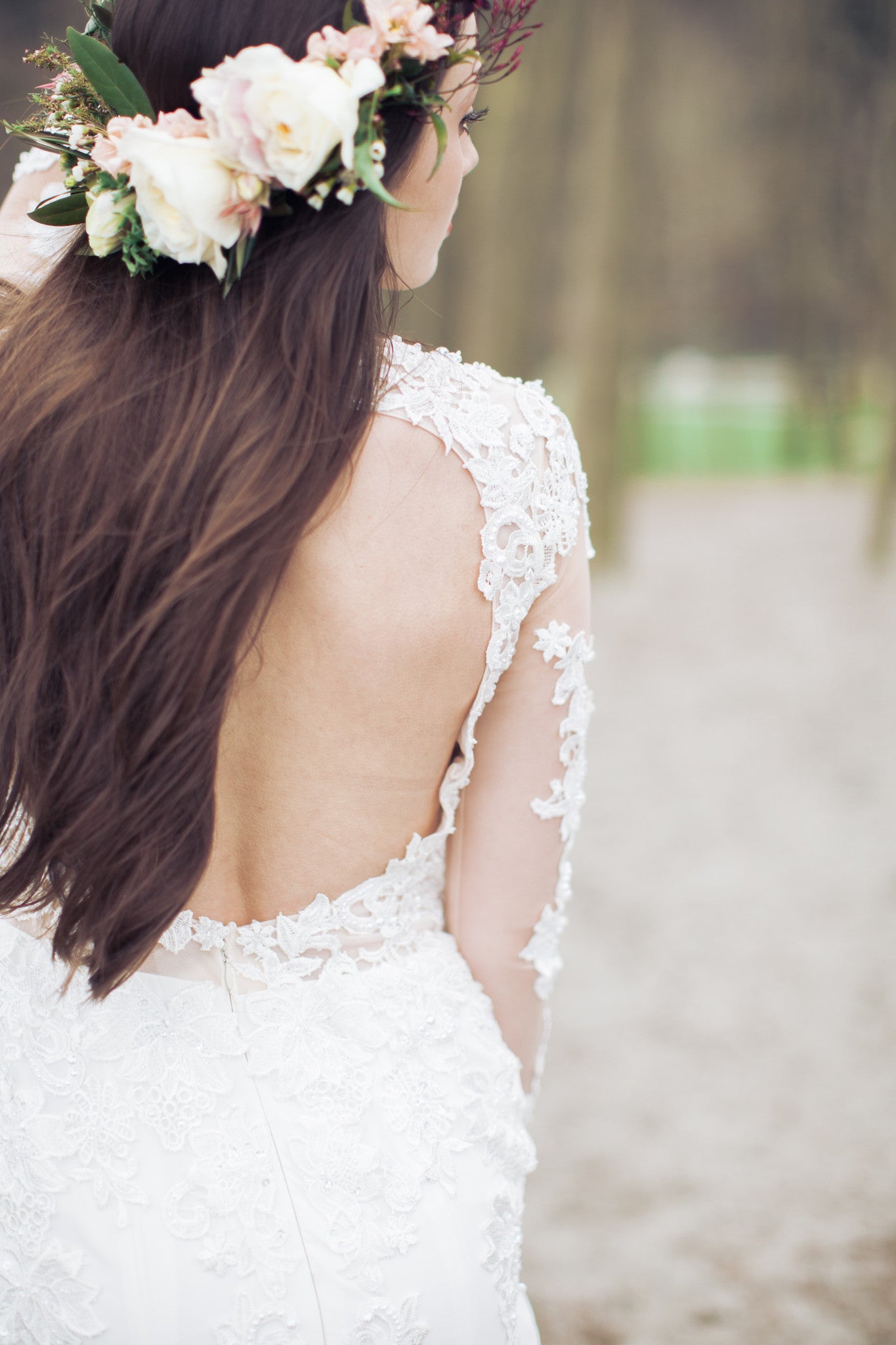 Illusion Long Sleeve Chiffon Wedding Dress  (Style # Liz PB096) - Dream Dresses by P.M.N
 - 5